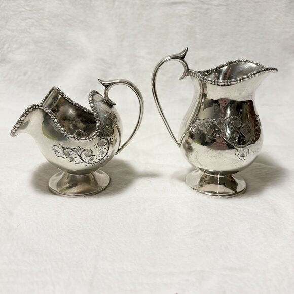 Vintage SHEFFIELD Silver Plate Sugar Scuttle Creamer Set Ornate Engraved England - Picture 2 of 15